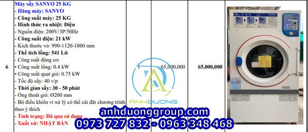 Máy sấy công nghiệp Sanyo 25kg cũ nhật bãi 